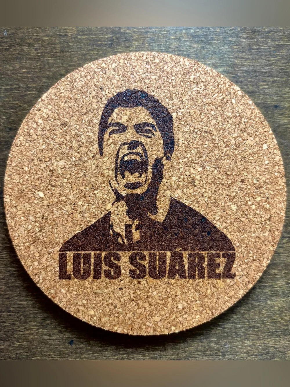 Luis Suarez Laser Engraved Cork Coaster